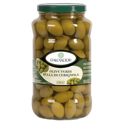 [10660] Italcarciofi Olive verdi Bella di Cerignola 3G salamoia - Vaso 3,1 Kg