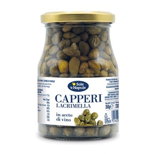 O sole e Napule Capperi Lacrimella in aceto di vino - Vetro 350 Gr. Cal. 9-11